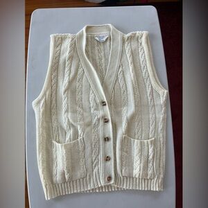 Vintage Cream Cable Knit Women's Cardigan Vest